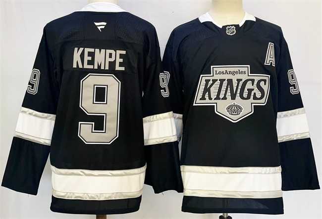 Men%27s Los Angeles Kings #9 Adrian Kempe Black 2024-25 Home With A Patch Stitched Hockey Jersey->edmonton oilers->NHL Jersey